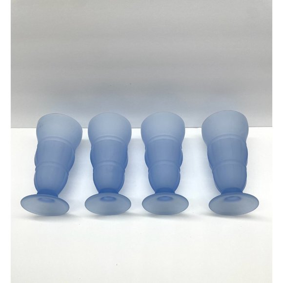 Set of 4 Indiana Glass Frosted Blue Soda Parfaits Glasses Milkshake Sundae Bowls - Picture 7 of 7